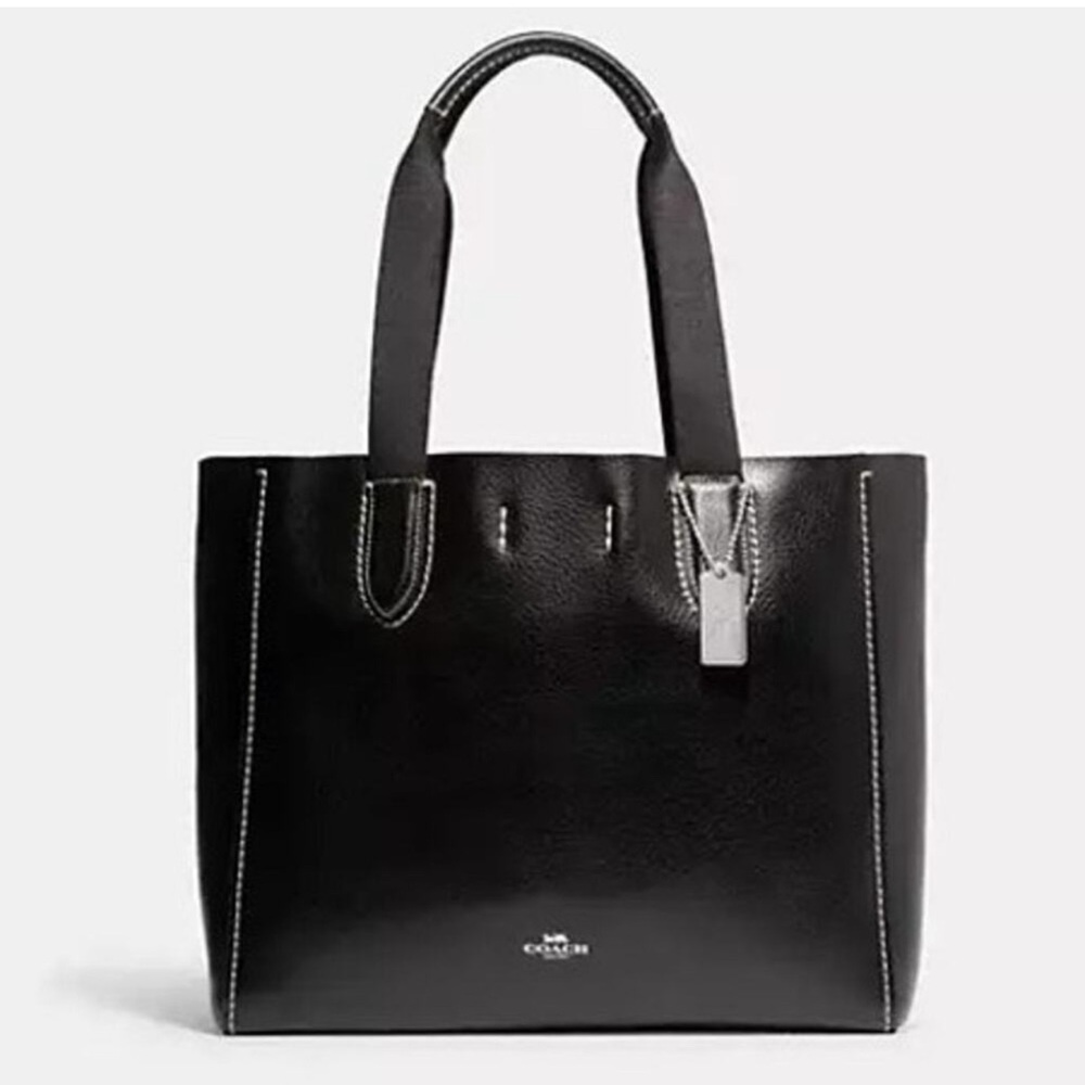 Coach Black Leather Tote with Silver Accents